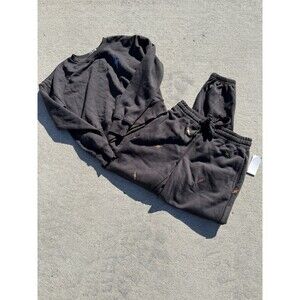 Womens Black Lightening Bolt Pink Rose Sweatshirt Jogger 2 piece‎ Set NWT XS 647